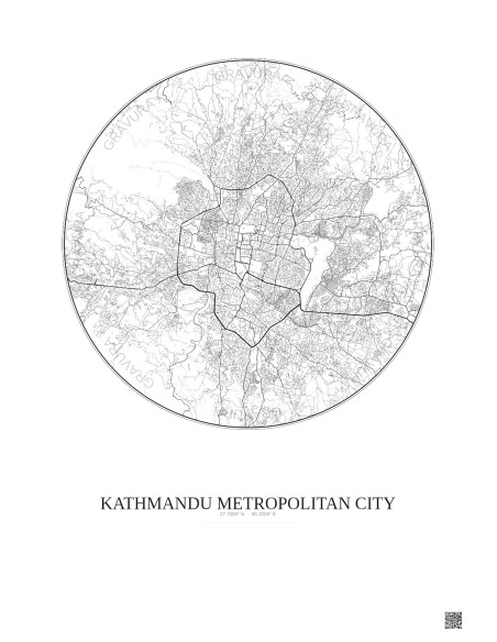 Affiche Kathmandu Metropolitan City – Poster carte de ville 10km | Gravura – Fond clair