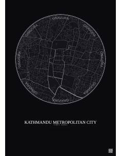 Affiche Kathmandu Metropolitan City – Poster carte de ville 2.5km | Gravura – Fond foncé 2