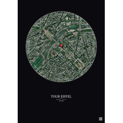 Paris - Vue satellite personnalisée 1 km · Couleur · Fond foncé