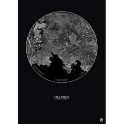 Affiche Delphes – Poster vue satellite 30km N&B | Gravura – Fond foncé