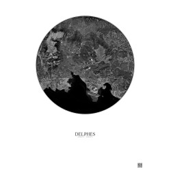 Affiche Delphes – Poster vue satellite 30km N&B | Gravura – Fond clair