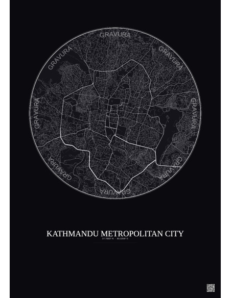 Kathmandu Metropolitan City City Map Poster 6km | Gravura – Dark background