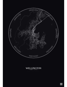 Affiche Wellington – Poster carte de ville 10km | Gravura – Fond foncé 2