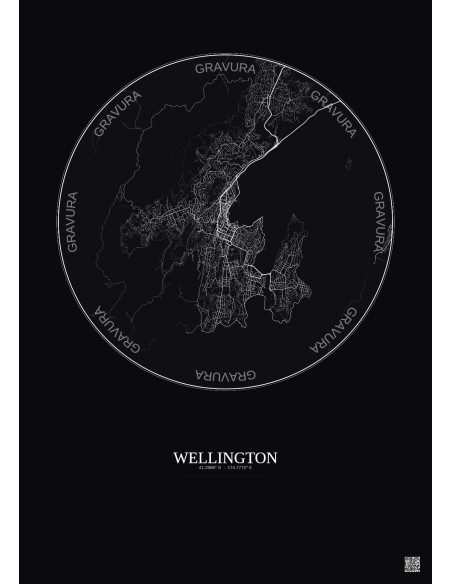 Affiche Wellington – Poster carte de ville 10km | Gravura – Fond foncé