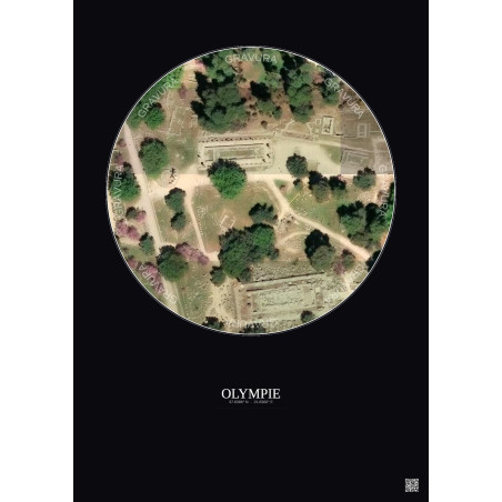 Affiche Olympie – Poster vue satellite 0.1km Couleur | Gravura – Fond foncé