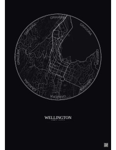 Affiche Wellington – Poster carte de ville 2.5km | Gravura – Fond foncé 2