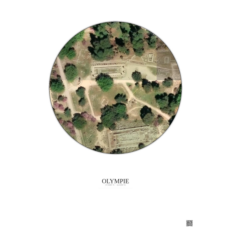 Olympie Satellite View Poster 0.1km Color | Gravura – Light background
