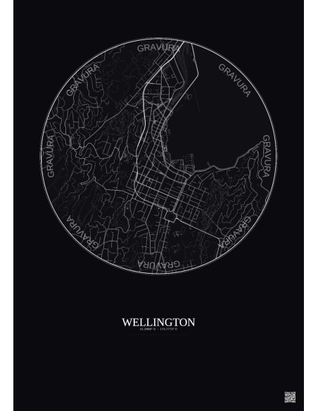 Wellington City Map Poster 2.5km | Gravura – Dark background