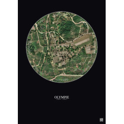 Affiche Olympie – Poster vue satellite 0.5km Couleur | Gravura – Fond foncé