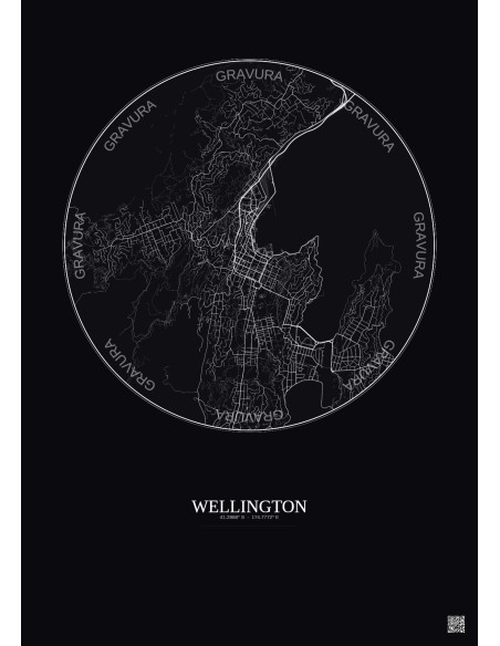 Affiche Wellington – Poster carte de ville 6km | Gravura – Fond foncé