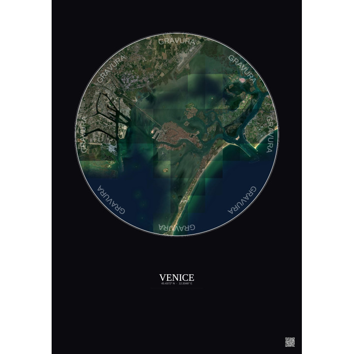 Affiche Venice – Poster vue satellite 10km Couleur | Gravura – Fond foncé