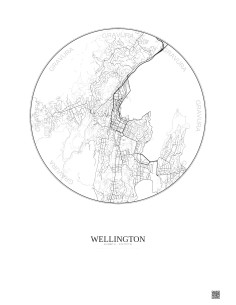 Affiche Wellington – Poster carte de ville 6km | Gravura – Fond clair 2