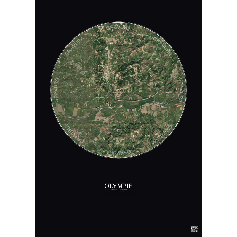 Affiche Olympie – Poster vue satellite 2.5km Couleur | Gravura – Fond foncé