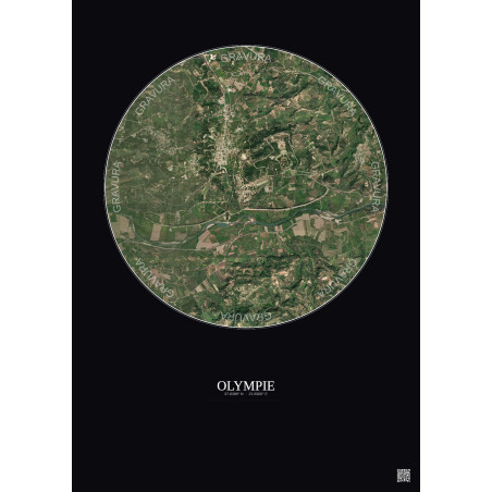 Affiche Olympie – Poster vue satellite 2.5km Couleur | Gravura – Fond foncé