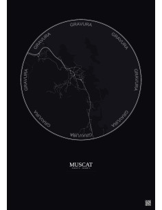 Affiche Muscat – Poster carte de ville 2.5km | Gravura – Fond foncé 2