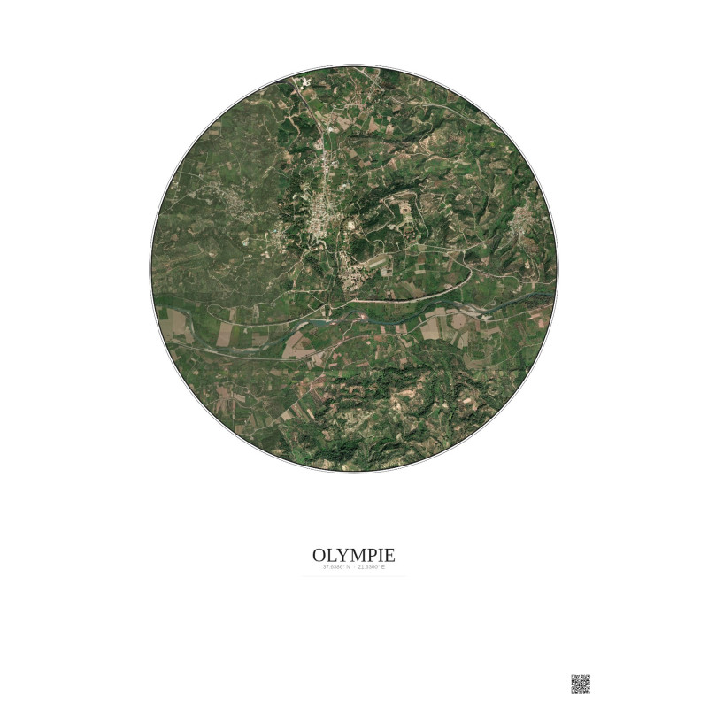 Affiche Olympie – Poster vue satellite 2.5km Couleur | Gravura – Fond clair
