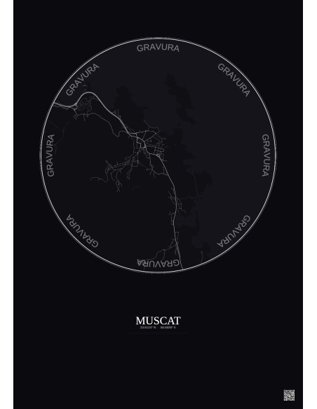 Affiche Muscat – Poster carte de ville 2.5km | Gravura – Fond foncé