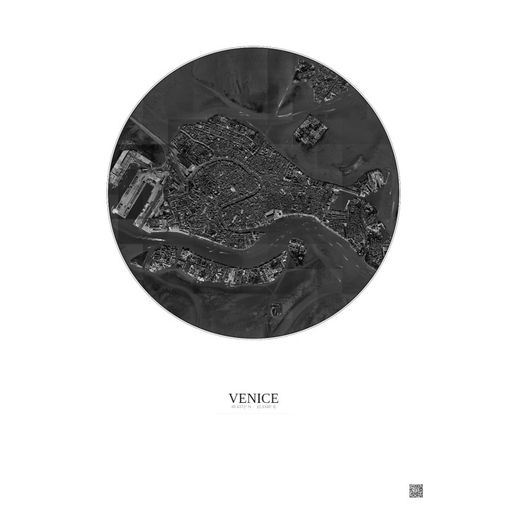 Affiche Venice – Poster vue satellite 2.5km N&B | Gravura – Fond clair