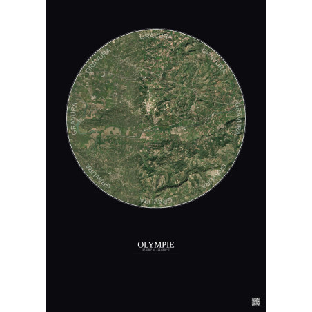 Affiche Olympie – Poster vue satellite 5km Couleur | Gravura – Fond foncé