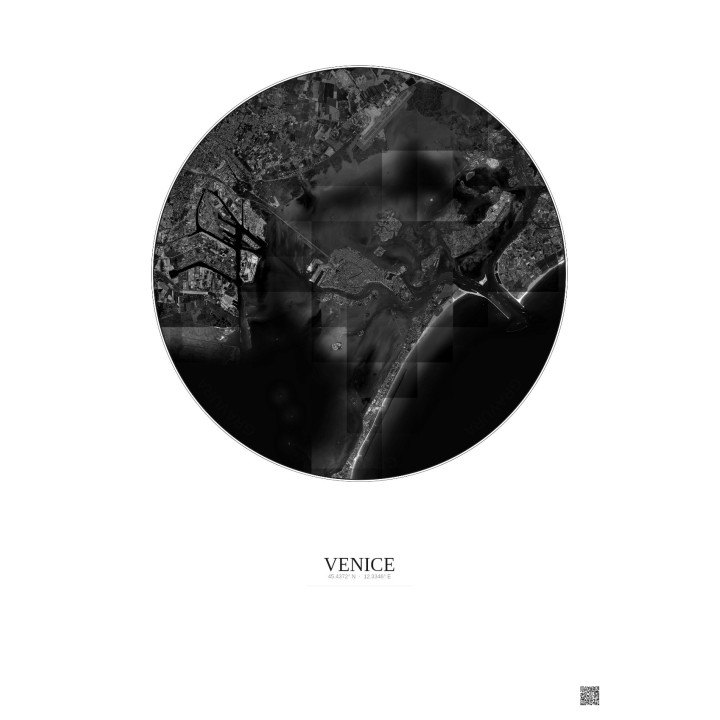 Affiche Venice – Poster vue satellite 10km N&B | Gravura – Fond clair