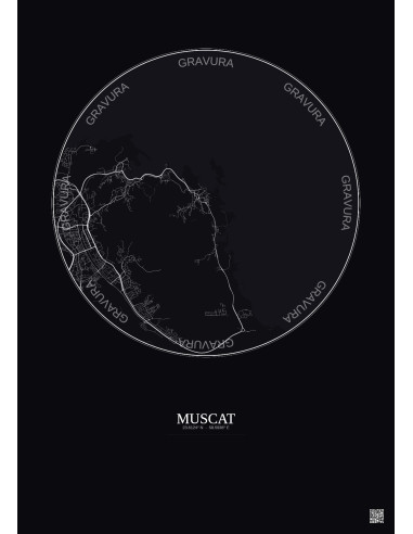 Muscat City Map Poster 6km | Gravura – Dark background