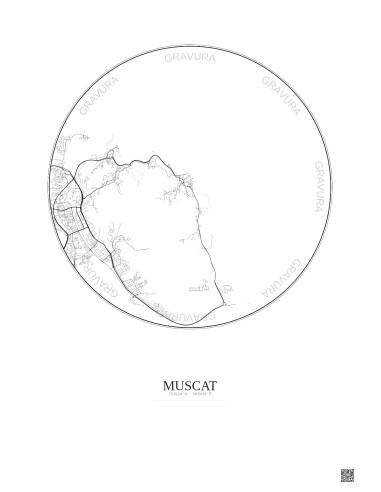 Affiche Muscat – Poster carte de ville 6km | Gravura – Fond clair