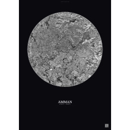 Affiche Amman – Poster vue satellite 10km N&B | Gravura – Fond foncé