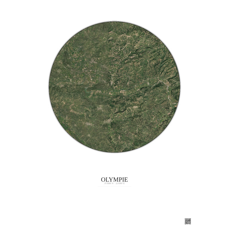 Olympie Satellite View Poster 10km Color | Gravura – Light background