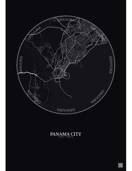 Panama City City Map Poster 10km | Gravura – Dark background