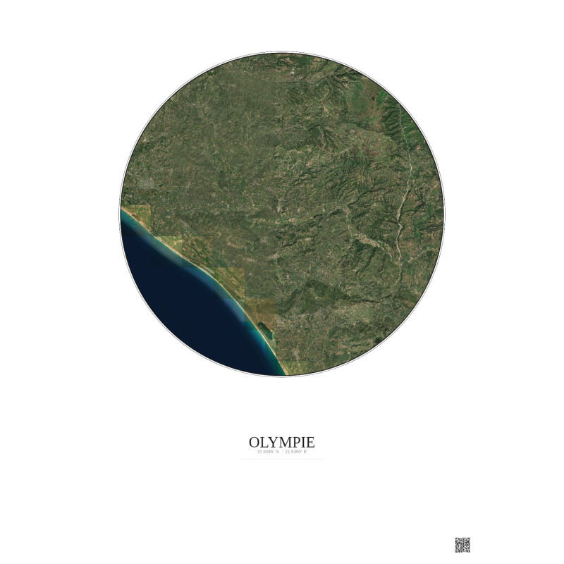 Affiche Olympie – Poster vue satellite 20km Couleur | Gravura – Fond clair