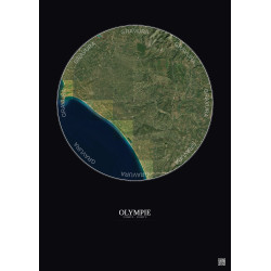 Affiche Olympie – Poster vue satellite 30km Couleur | Gravura – Fond foncé