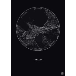 Affiche Tallinn – Poster carte de ville 10km | Gravura – Fond foncé