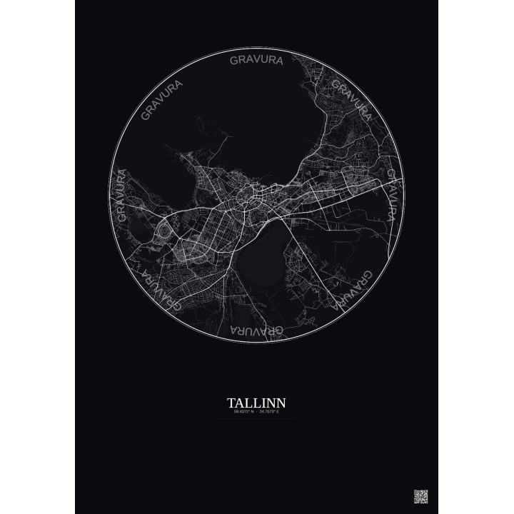 Affiche Tallinn – Poster carte de ville 10km | Gravura – Fond foncé