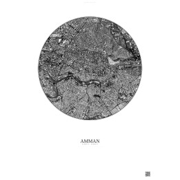 Affiche Amman – Poster vue satellite 2.5km N&B | Gravura – Fond clair