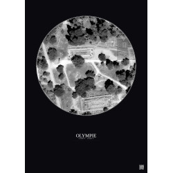 Affiche Olympie – Poster vue satellite 0.1km N&B | Gravura – Fond foncé