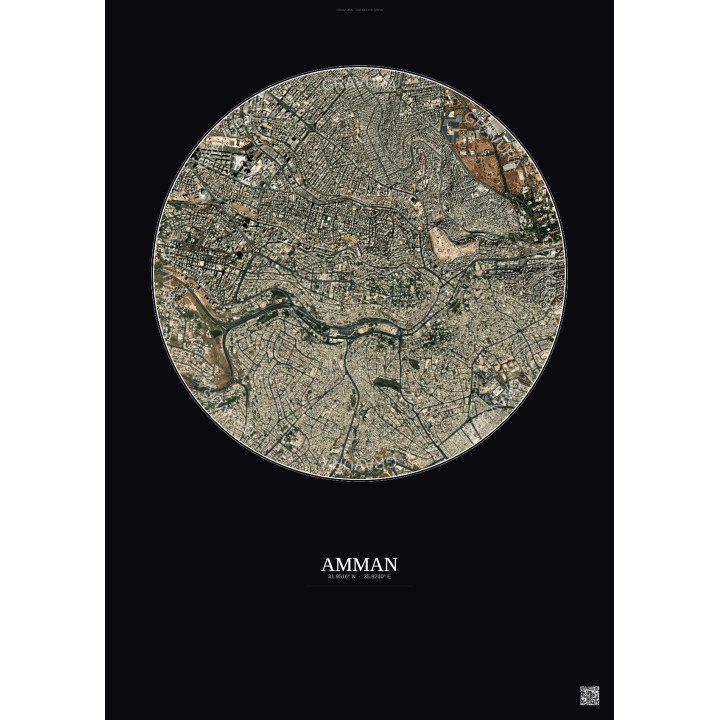 Affiche Amman – Poster vue satellite 2.5km Couleur | Gravura – Fond foncé
