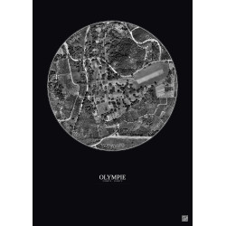 Affiche Olympie – Poster vue satellite 0.5km N&B | Gravura – Fond foncé