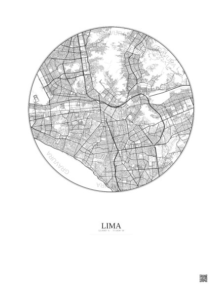 Affiche Lima – Poster carte de ville 10km | Gravura – Fond clair