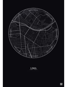 Affiche Lima – Poster carte de ville 2.5km | Gravura – Fond foncé 2