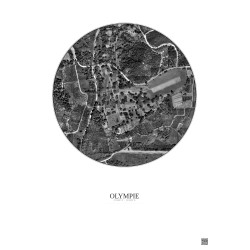 Affiche Olympie – Poster vue satellite 0.5km N&B | Gravura – Fond clair