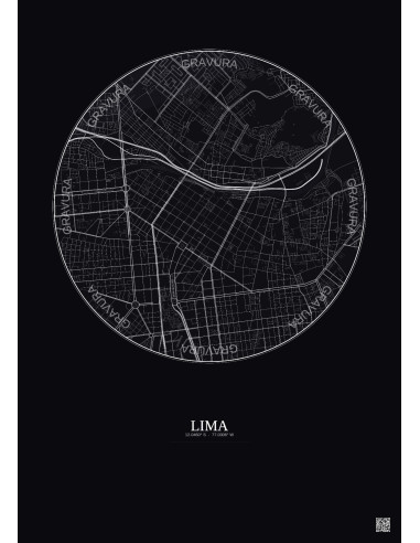 Affiche Lima – Poster carte de ville 2.5km | Gravura – Fond foncé
