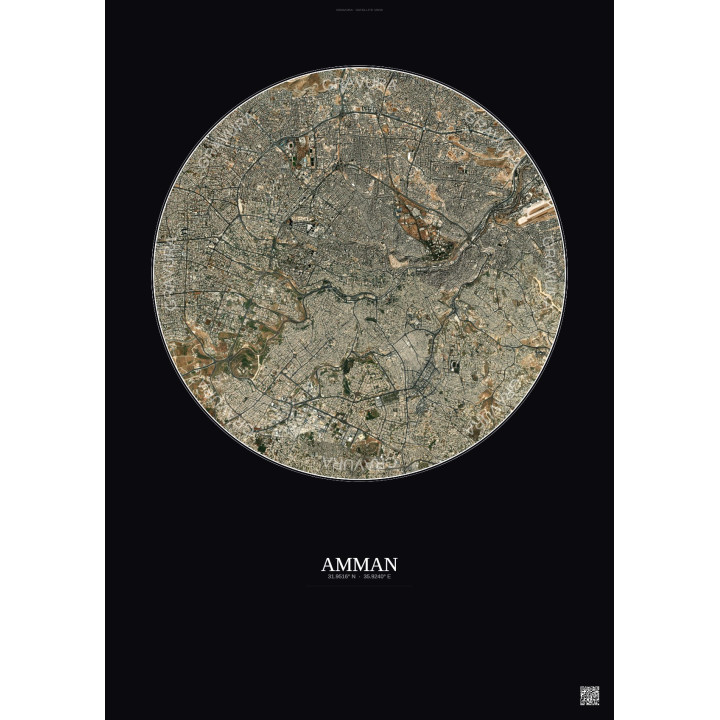 Affiche Amman – Poster vue satellite 6km Couleur | Gravura – Fond foncé