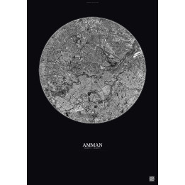 Affiche Amman – Poster vue satellite 6km N&B | Gravura – Fond foncé
