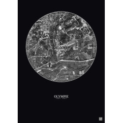 Affiche Olympie – Poster vue satellite 1km N&B | Gravura – Fond foncé