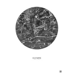 Affiche Olympie – Poster vue satellite 1km N&B | Gravura – Fond clair