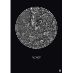 Affiche Olympie – Poster vue satellite 2.5km N&B | Gravura – Fond foncé