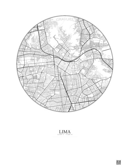 Affiche Lima – Poster carte de ville 6km | Gravura – Fond clair