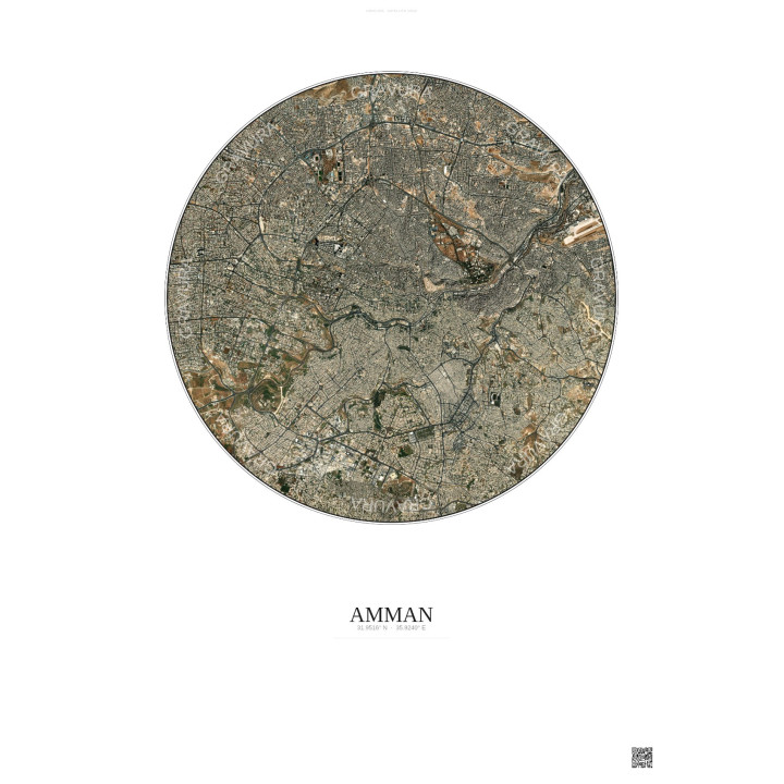 Affiche Amman – Poster vue satellite 6km Couleur | Gravura – Fond clair