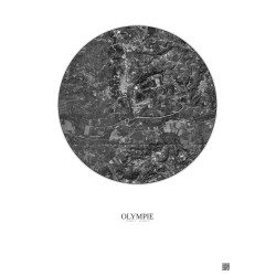 Affiche Olympie – Poster vue satellite 2.5km N&B | Gravura – Fond clair