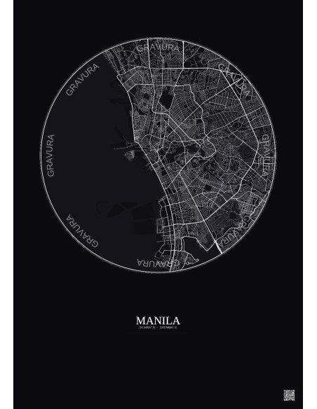 Manila City Map Poster 10km | Gravura – Dark background